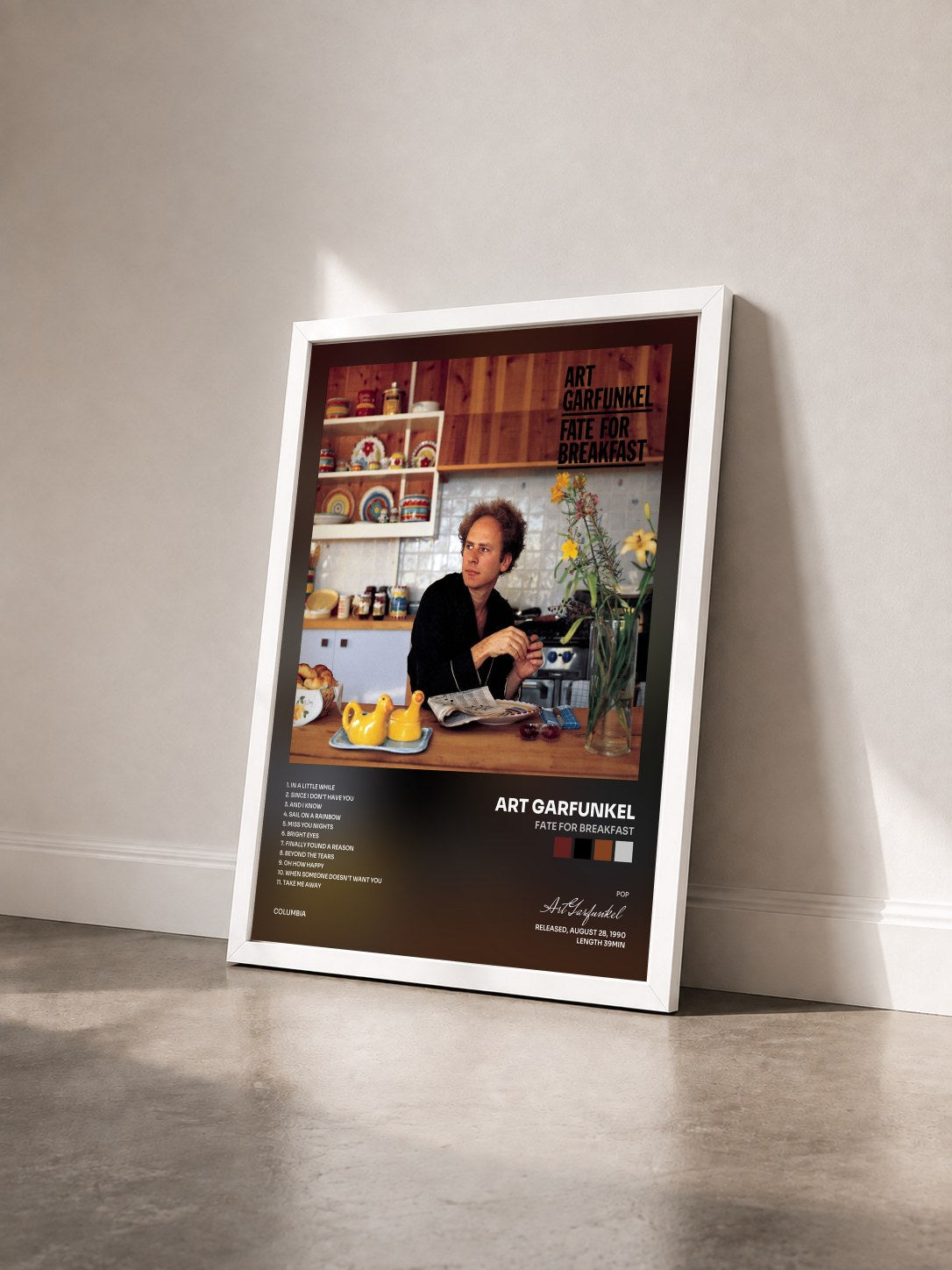 #blanc Tableau de l'album Fate For Breakfast de Art Garfunkel vu de trois quarts, cadre blanc