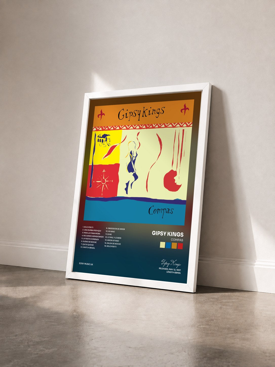 #blanc Tableau de l'album Compas de Gipsy Kings vu de trois quarts, cadre blanc