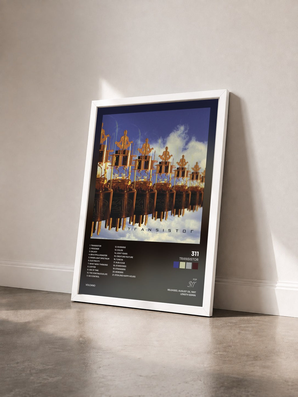 #blanc Transistor by 311 as a framed art print seen at an angle, white frame