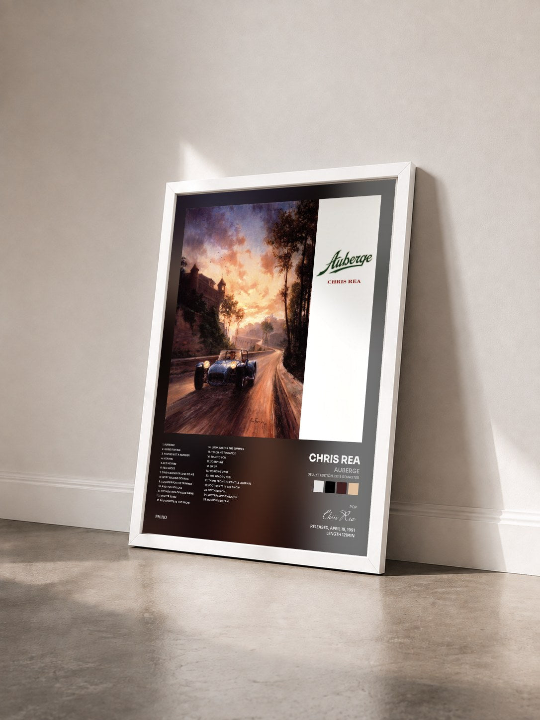 #blanc Tableau de l'album Auberge (Deluxe Edition, 2019 Remaster) de Chris Rea vu de trois quarts, cadre blanc