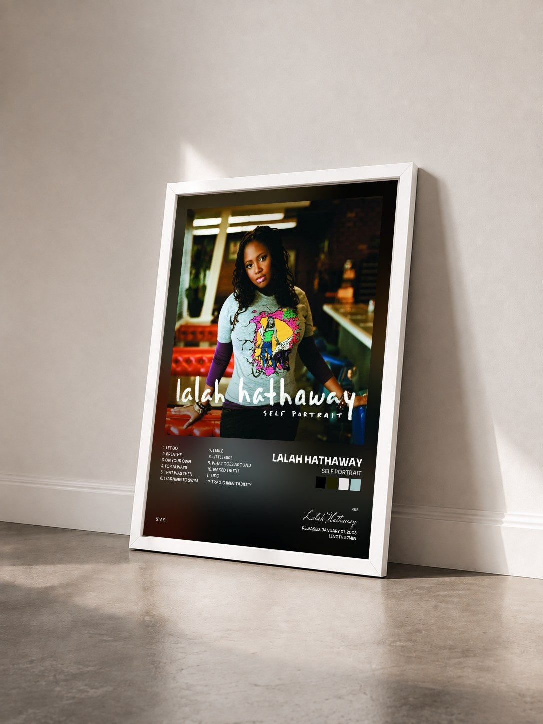 #blanc Tableau de l'album Self Portrait de Lalah Hathaway vu de trois quarts, cadre blanc