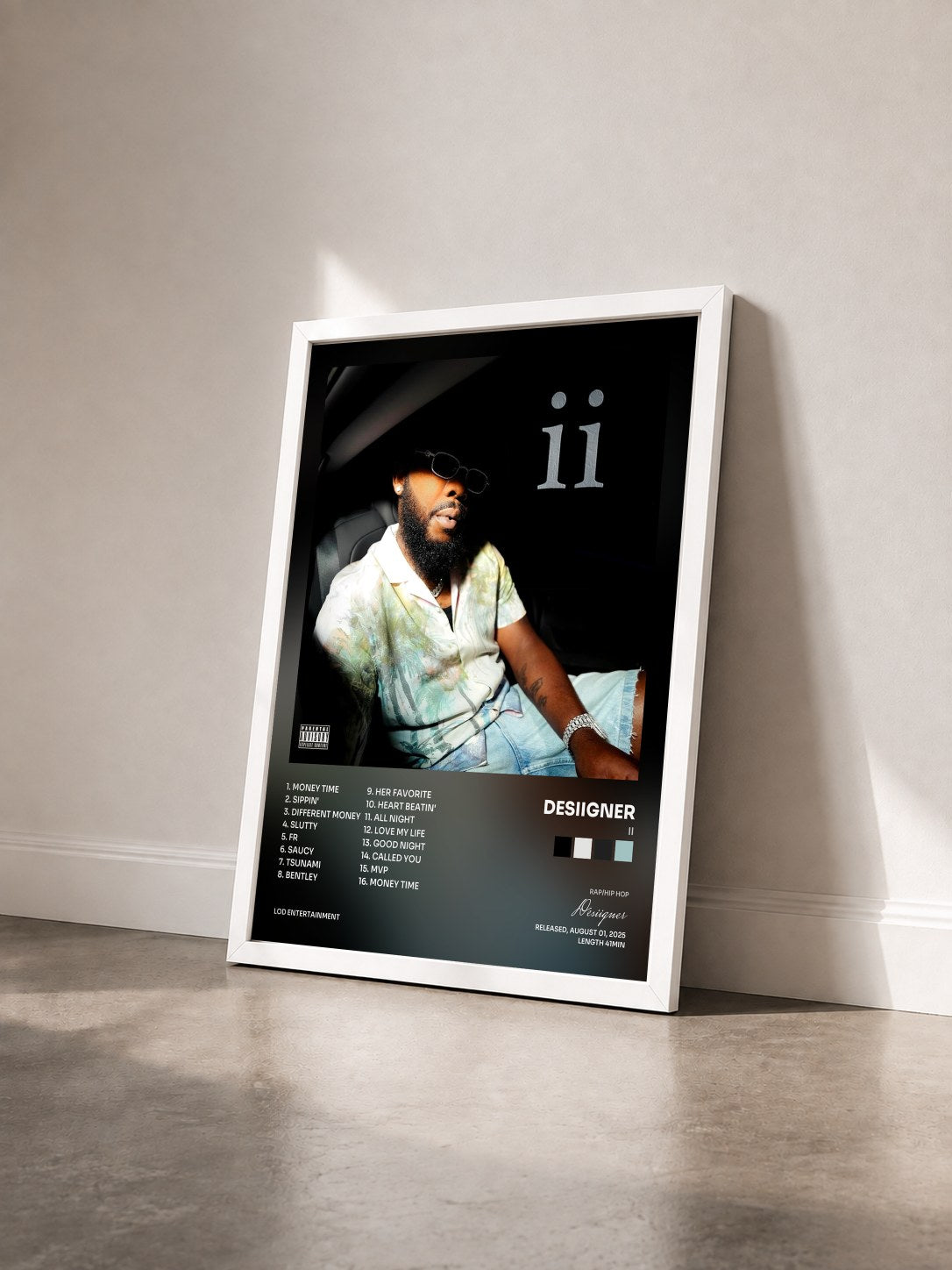 #blanc Tableau de l'album ii de Desiigner vu de trois quarts, cadre blanc