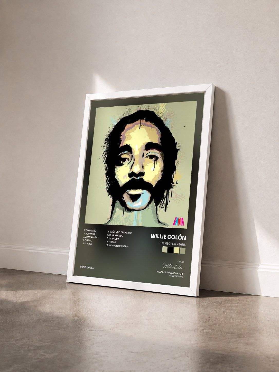 #blanc Tableau de l'album The Hector Years de Willie Colón vu de trois quarts, cadre blanc