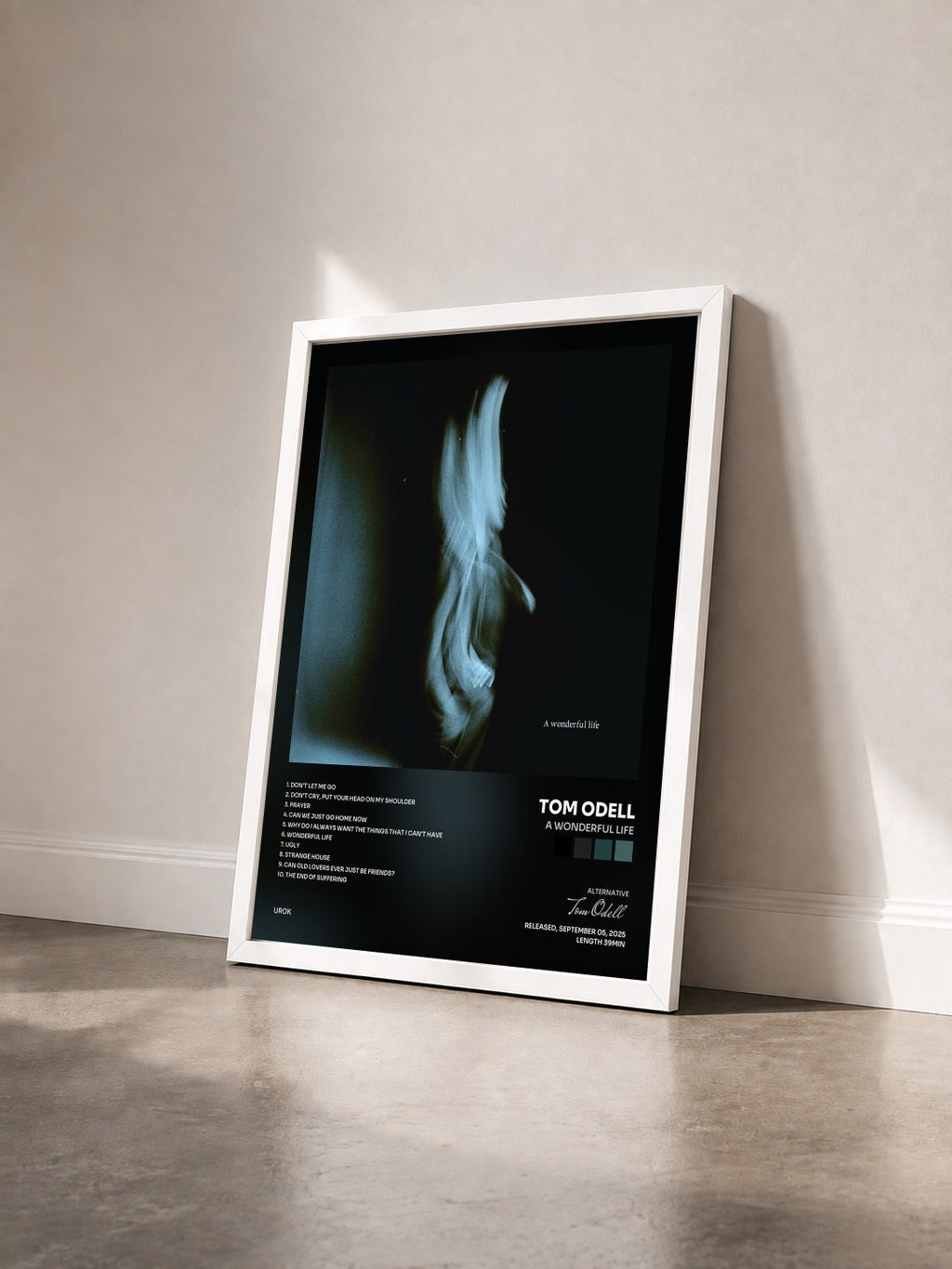 #blanc Tableau de l'album A Wonderful Life de Tom Odell vu de trois quarts, cadre blanc