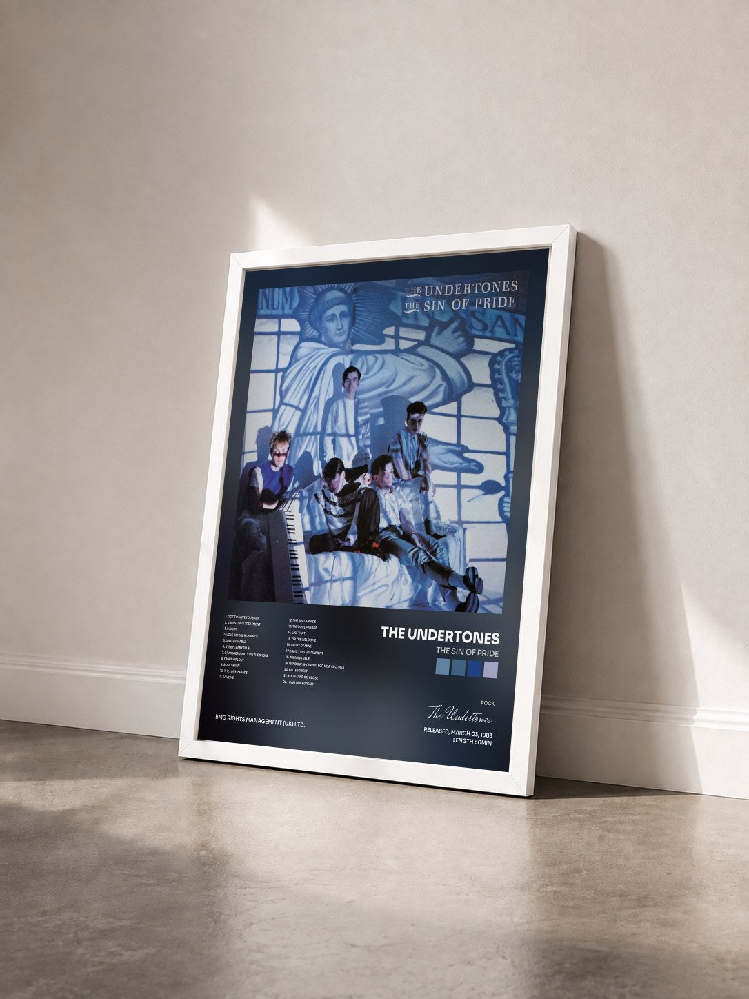 #blanc Tableau de l'album The Sin of Pride de The Undertones vu de trois quarts, cadre blanc
