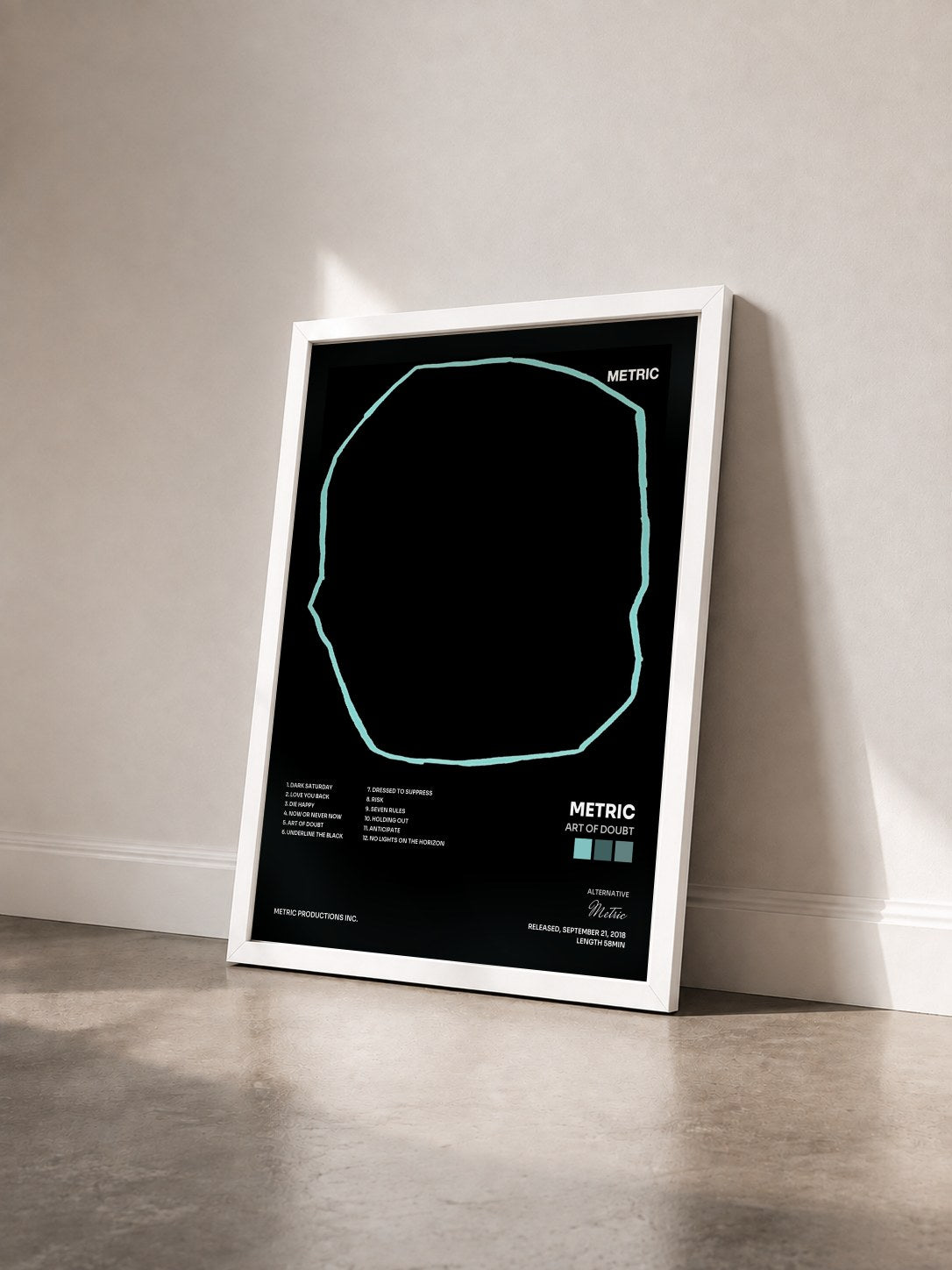 #blanc Tableau de l'album Art of Doubt de Metric vu de trois quarts, cadre blanc