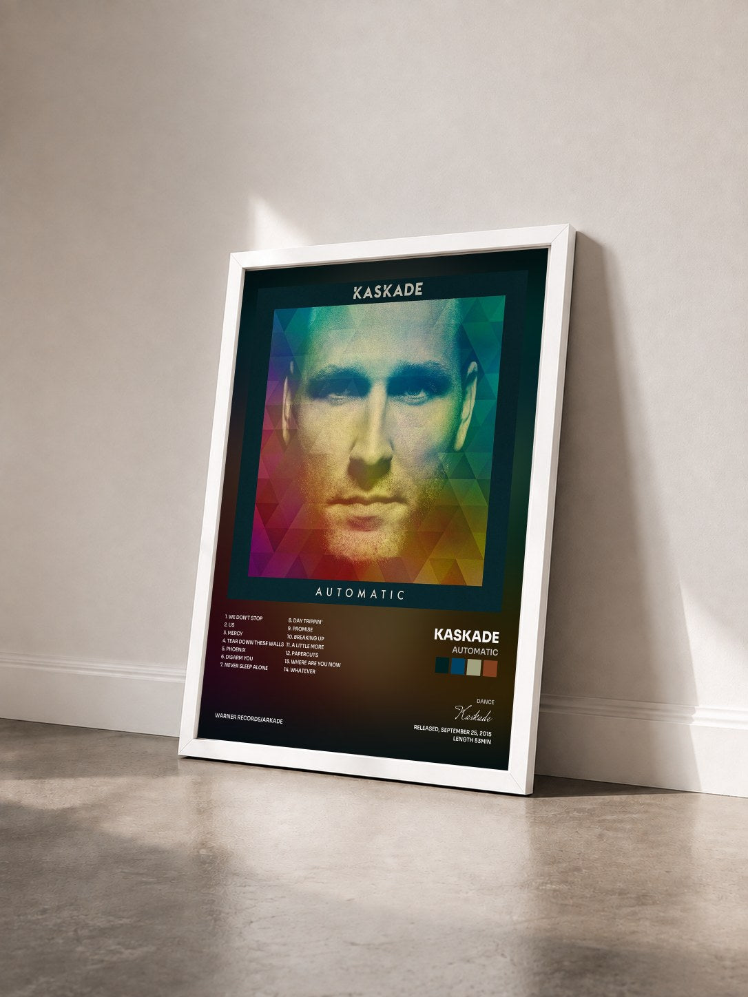 #blanc Tableau de l'album Automatic de Kaskade vu de trois quarts, cadre blanc