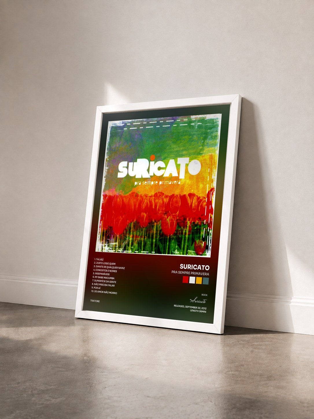 #blanc Tableau de l'album Pra Sempre Primavera de Suricato vu de trois quarts, cadre blanc