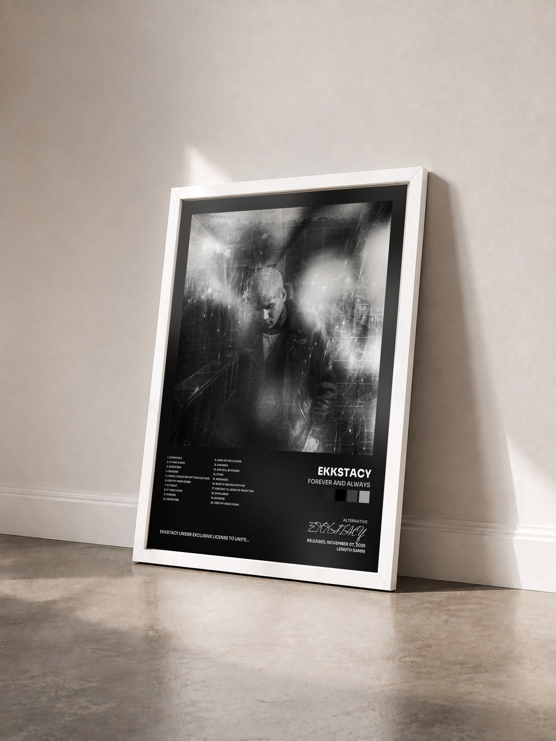 #blanc Tableau de l'album forever and always de EKKSTACY vu de trois quarts, cadre blanc