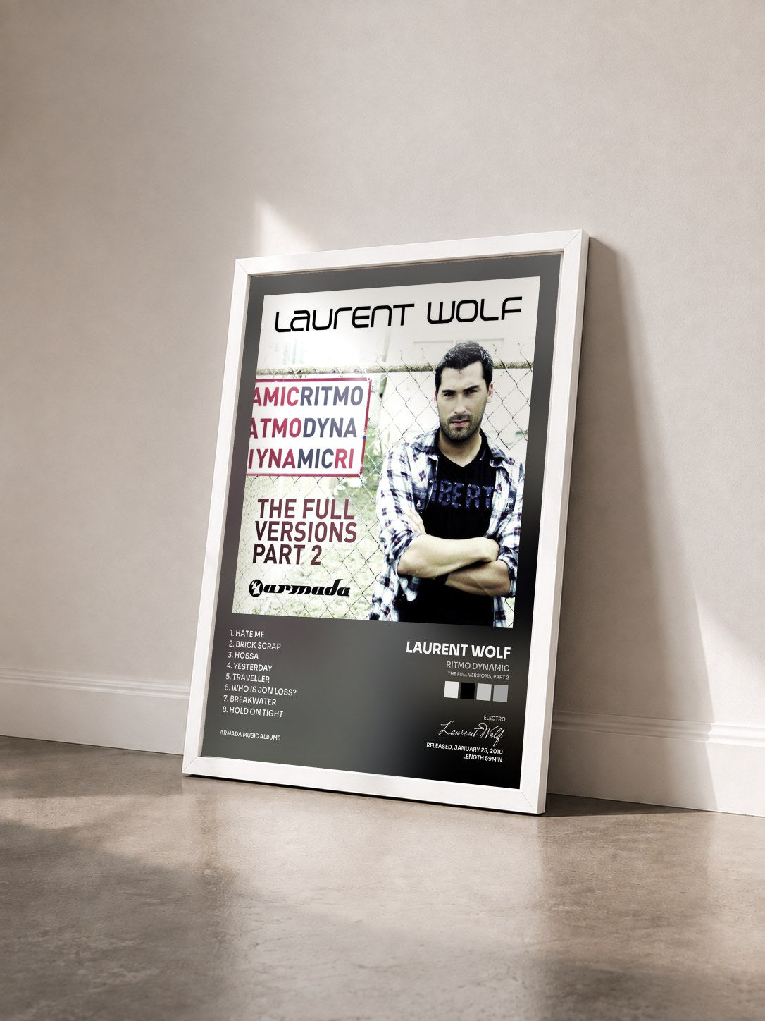 #blanc Tableau de l'album Ritmo Dynamic (The Full Versions, Part 2) de Laurent Wolf vu de trois quarts, cadre blanc