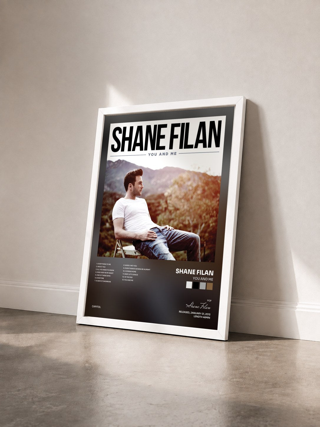 #blanc Tableau de l'album You And Me de Shane Filan vu de trois quarts, cadre blanc