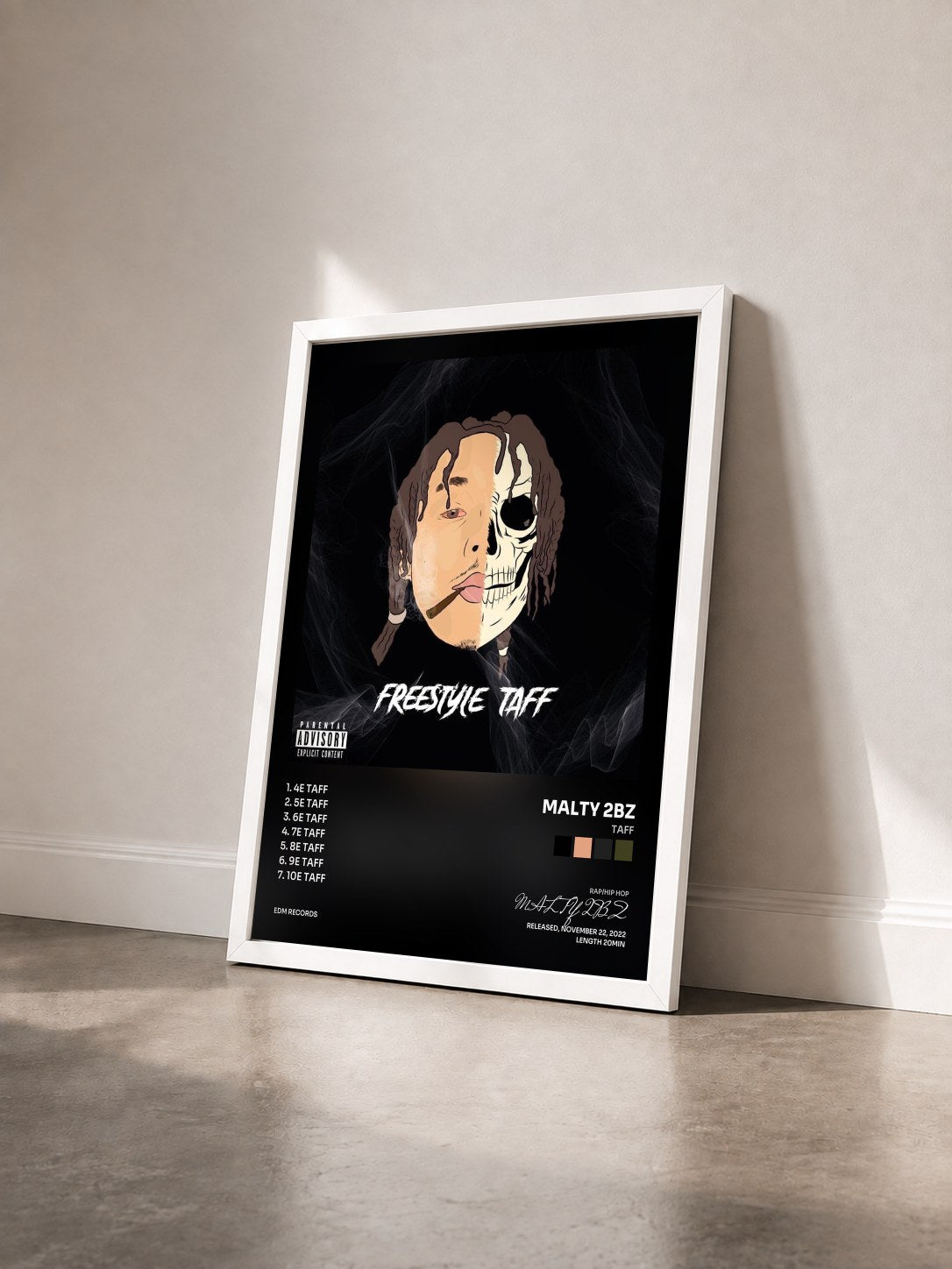 #blanc Tableau de l'album Taff de MALTY 2BZ vu de trois quarts, cadre blanc