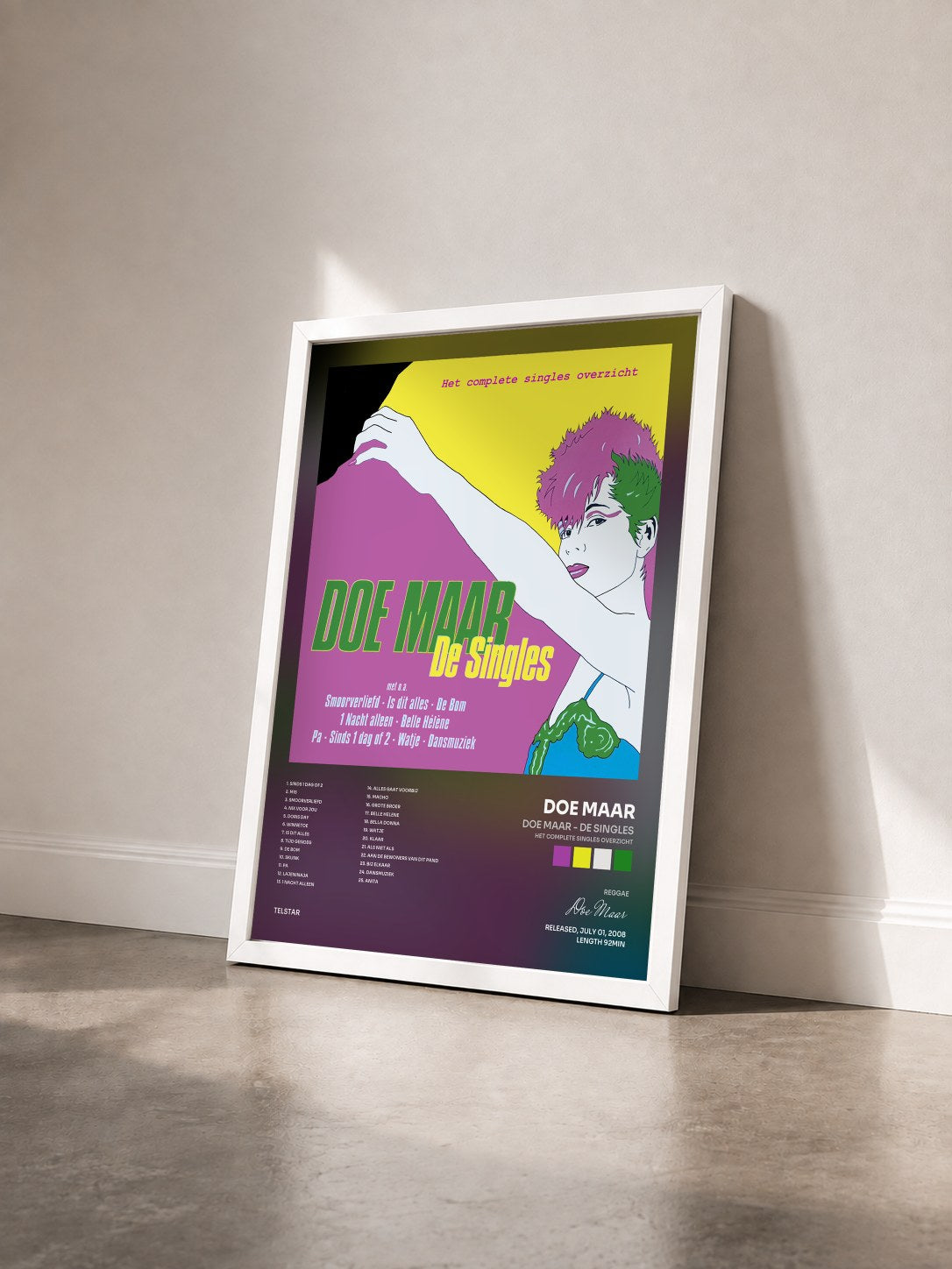 #blanc Tableau de l'album Doe Maar - De Singles (Het Complete Singles Overzicht) de Doe Maar vu de trois quarts, cadre blanc
