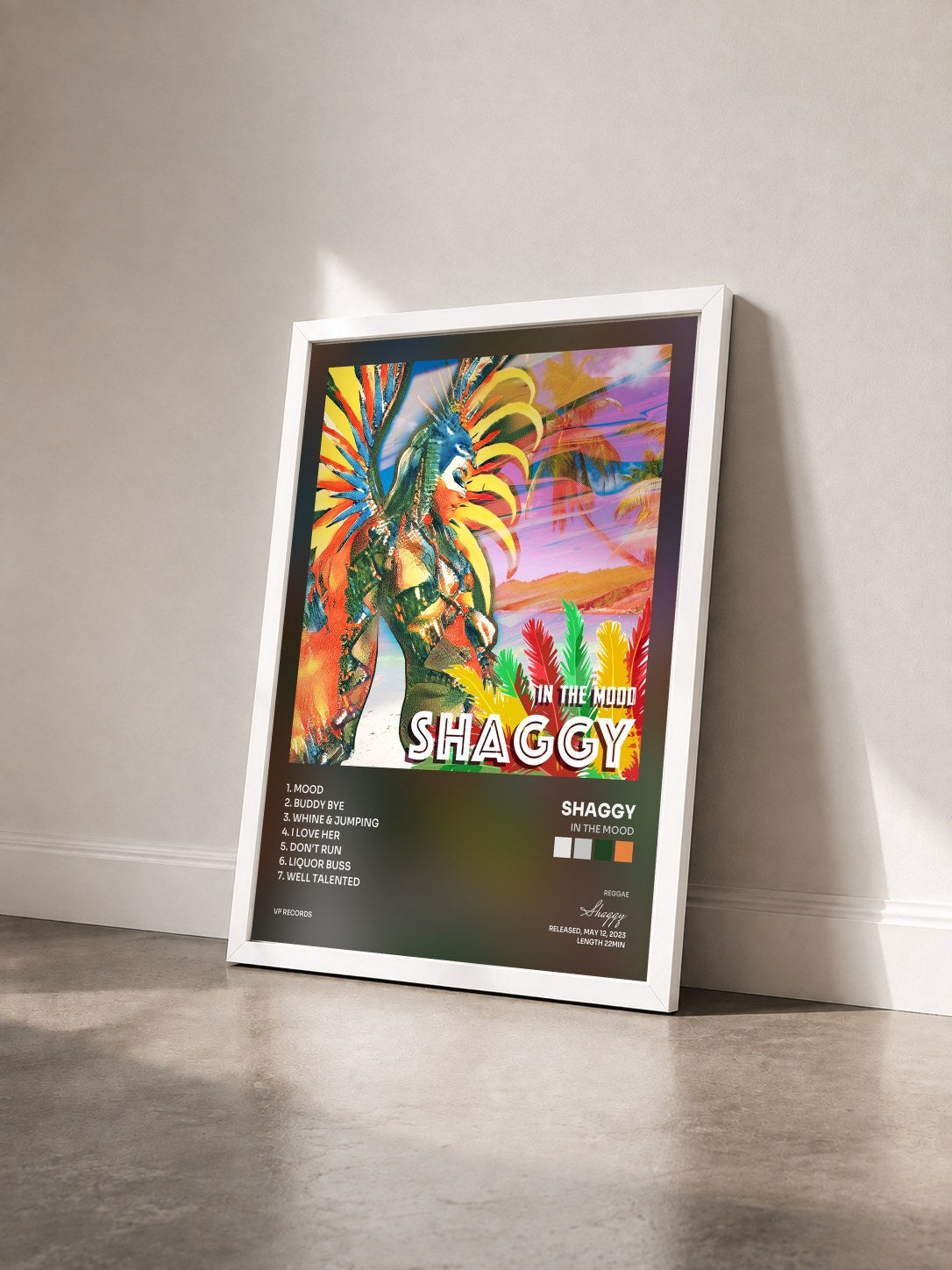 #blanc Tableau de l'album In The Mood de Shaggy vu de trois quarts, cadre blanc