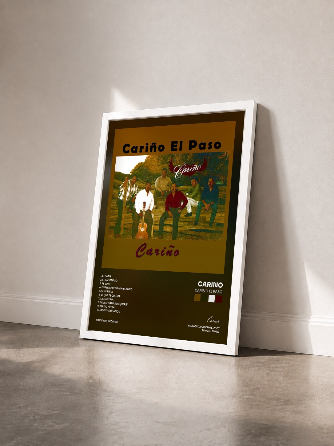 #blanc Tableau de l'album Carino El Paso de Carino vu de trois quarts, cadre blanc