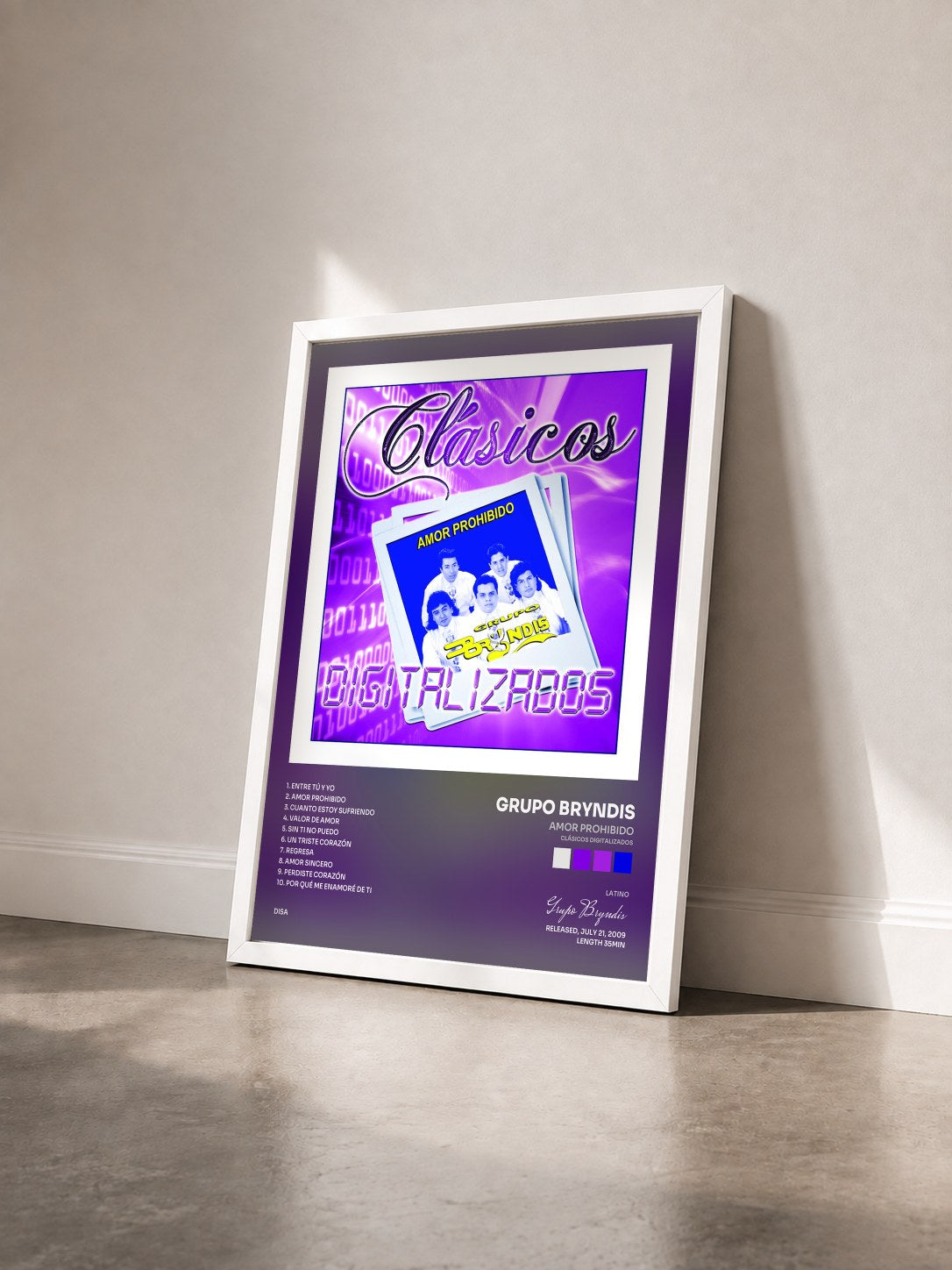 #blanc Tableau de l'album Amor Prohibido (Clásicos Digitalizados) de Grupo Bryndis vu de trois quarts, cadre blanc