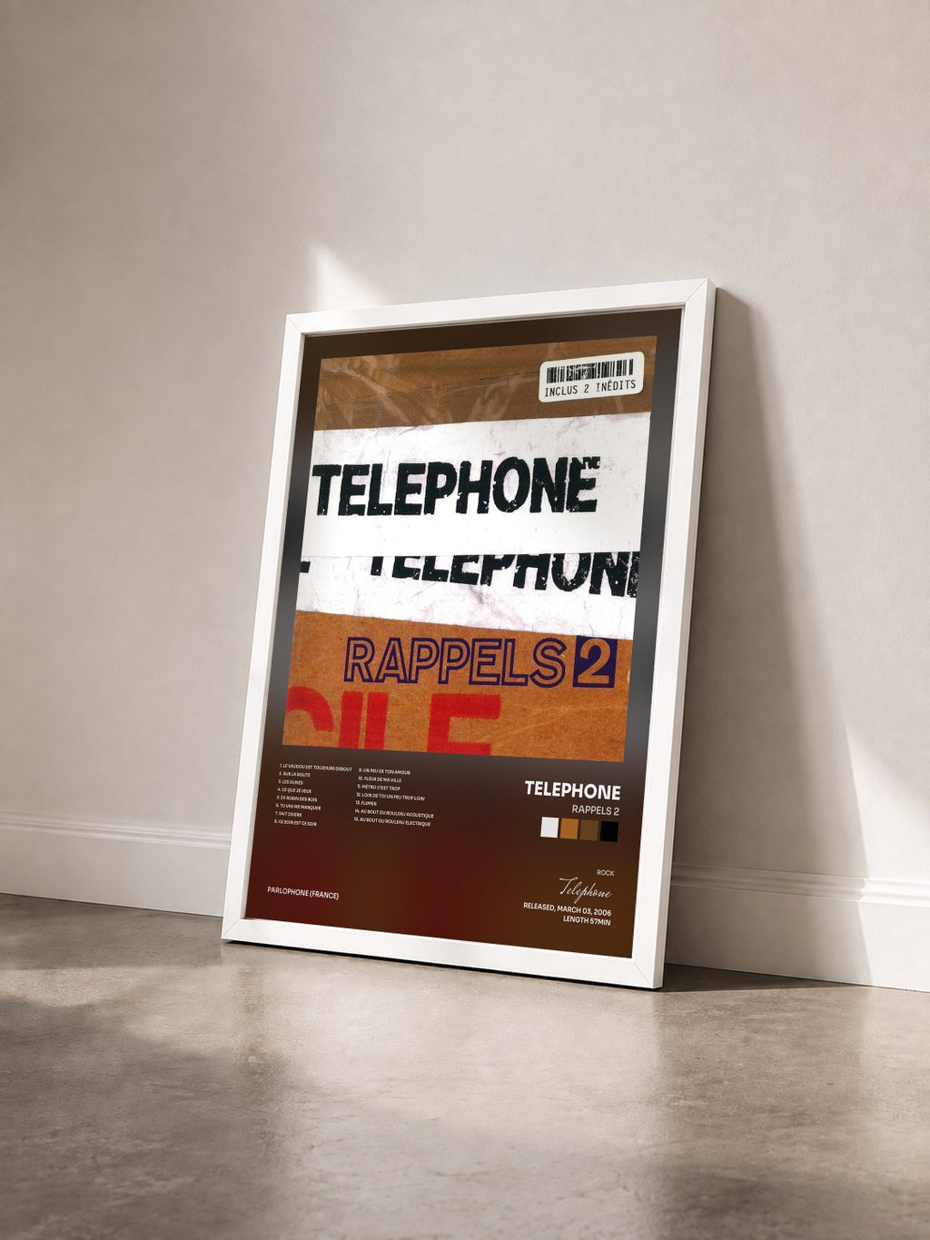 #blanc Tableau de l'album Rappels 2 de Telephone vu de trois quarts, cadre blanc