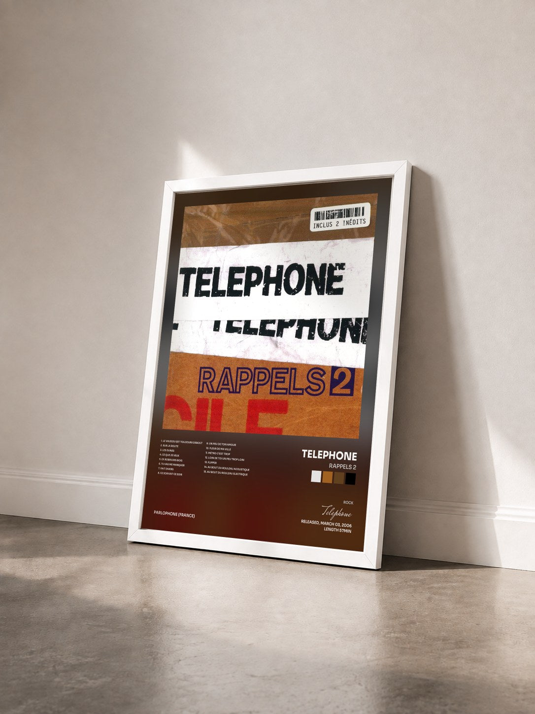 #blanc Tableau de l'album Rappels 2 de Telephone vu de trois quarts, cadre blanc