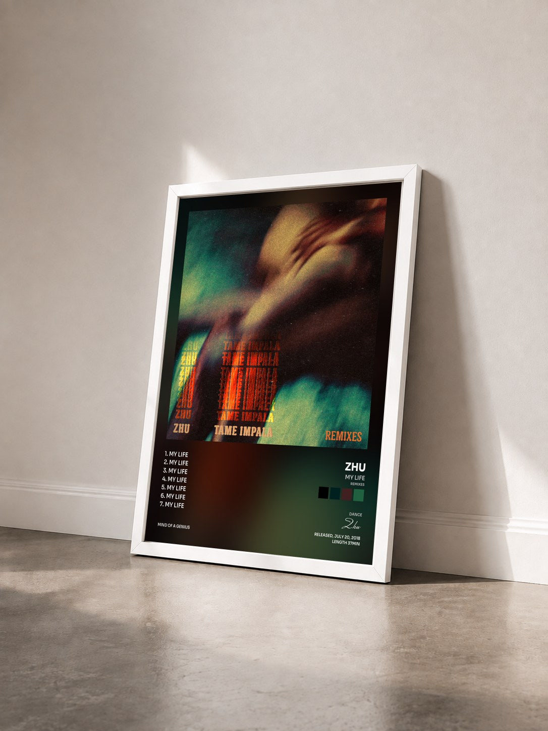 #blanc Tableau de l'album My Life (Remixes) de Zhu vu de trois quarts, cadre blanc