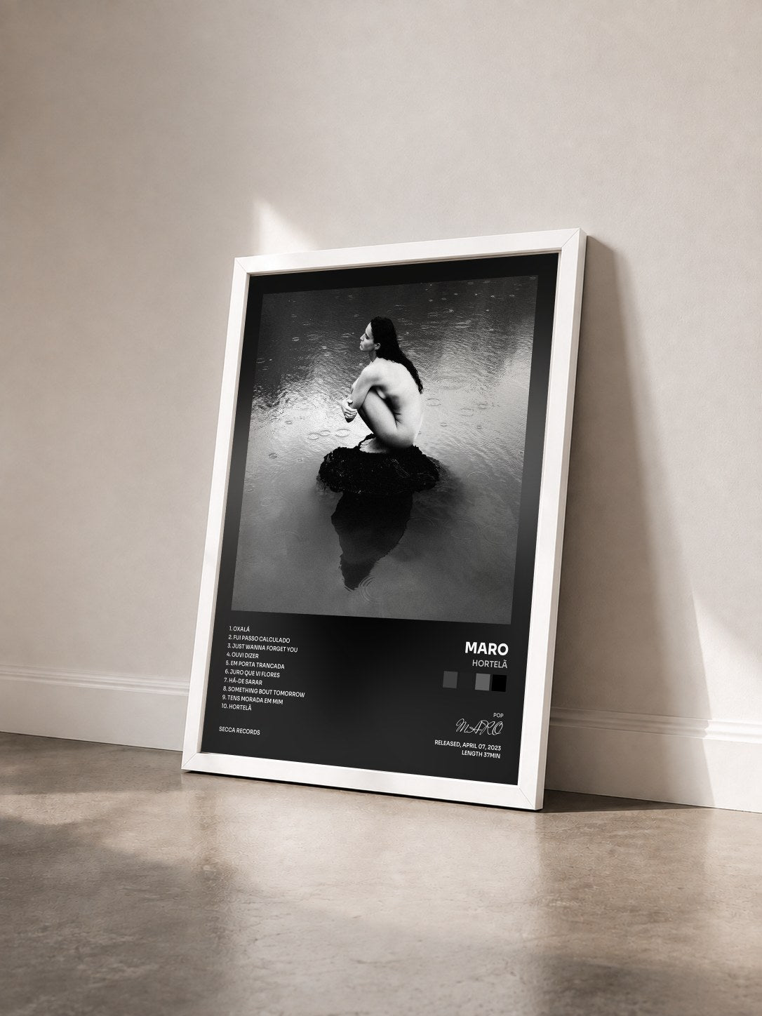 #blanc Tableau de l'album hortelã de MARO vu de trois quarts, cadre blanc