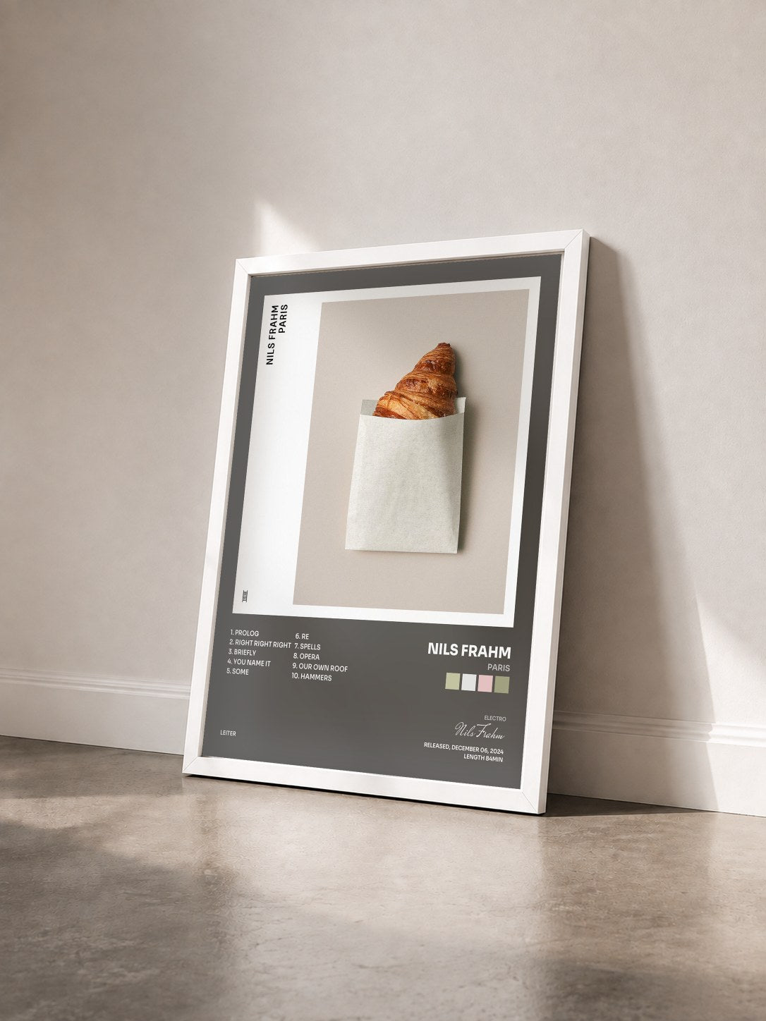#blanc Tableau de l'album Paris de Nils Frahm vu de trois quarts, cadre blanc