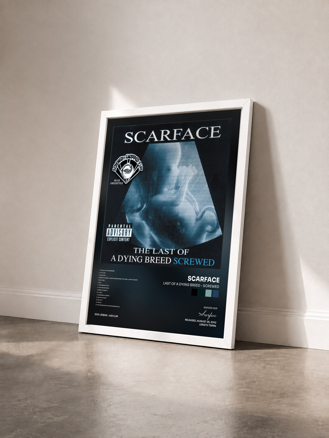#blanc Tableau de l'album Last Of A Dying Breed - Screwed de Scarface vu de trois quarts, cadre blanc