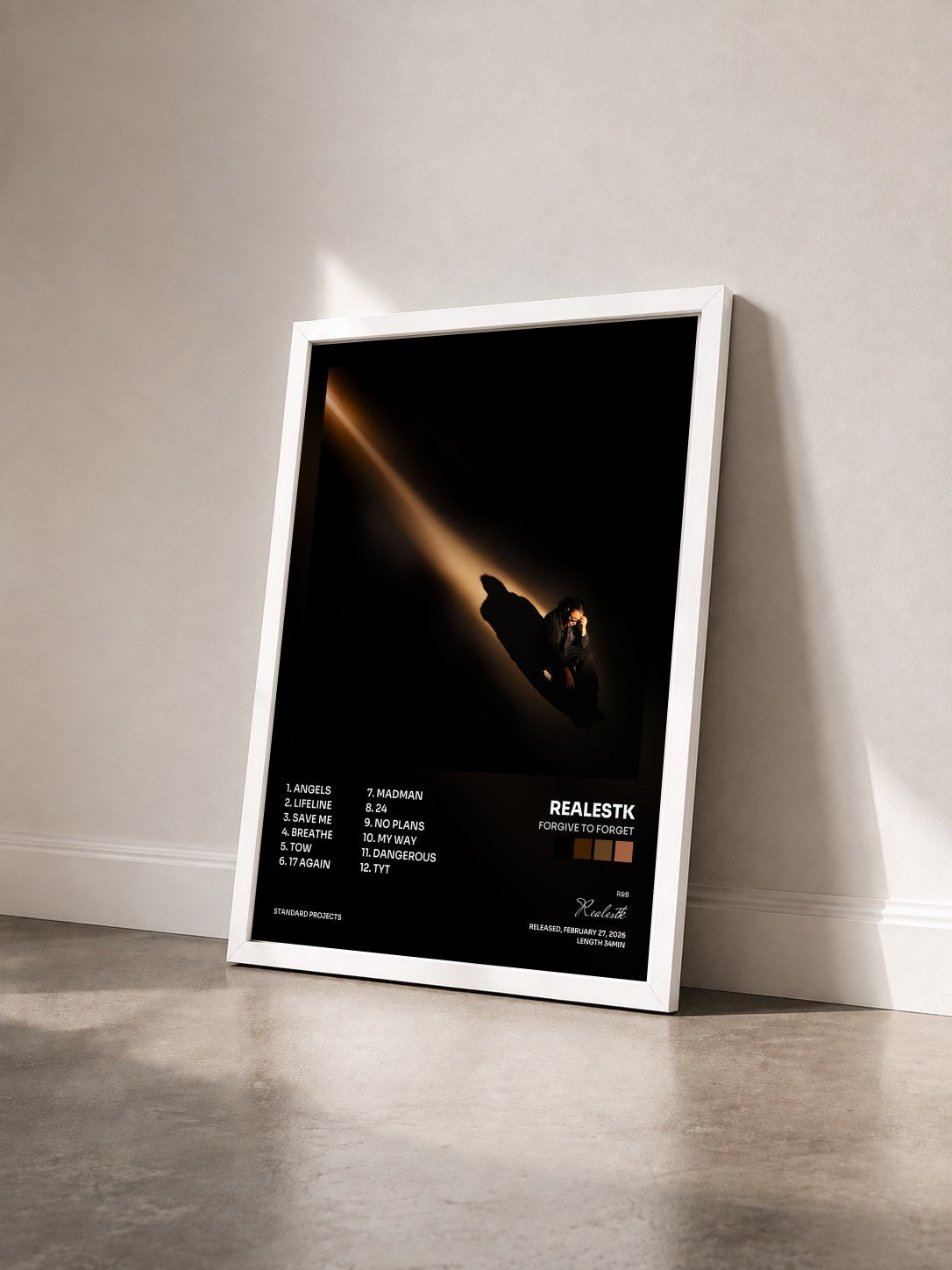 #blanc Tableau de l'album Forgive To Forget de Realestk vu de trois quarts, cadre blanc