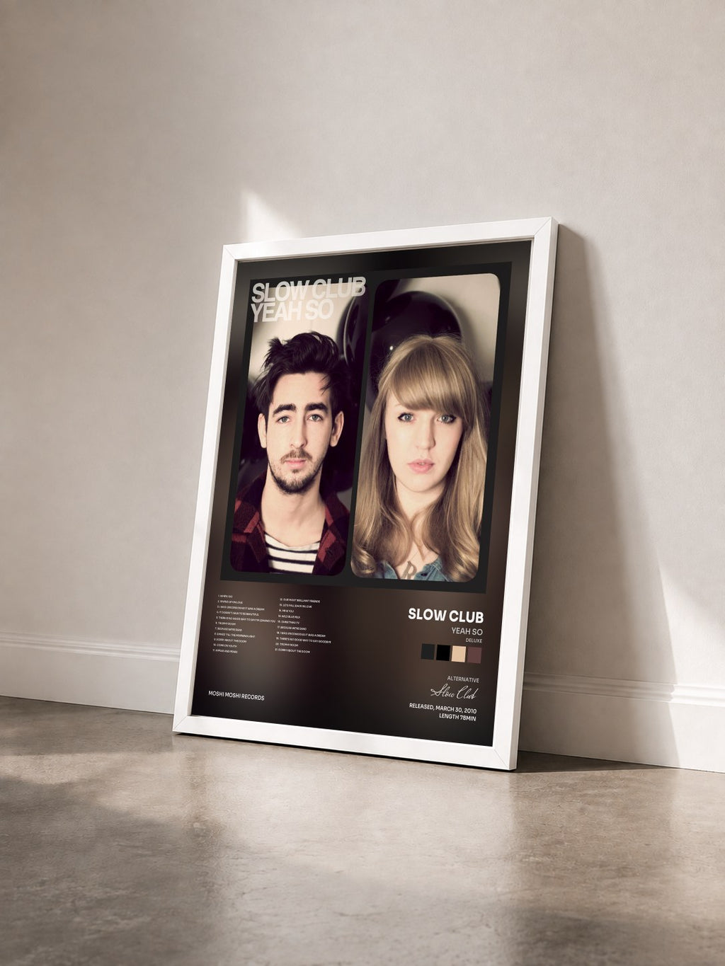 #blanc Yeah So (Deluxe) by Slow Club as a framed art print seen at an angle, white frame