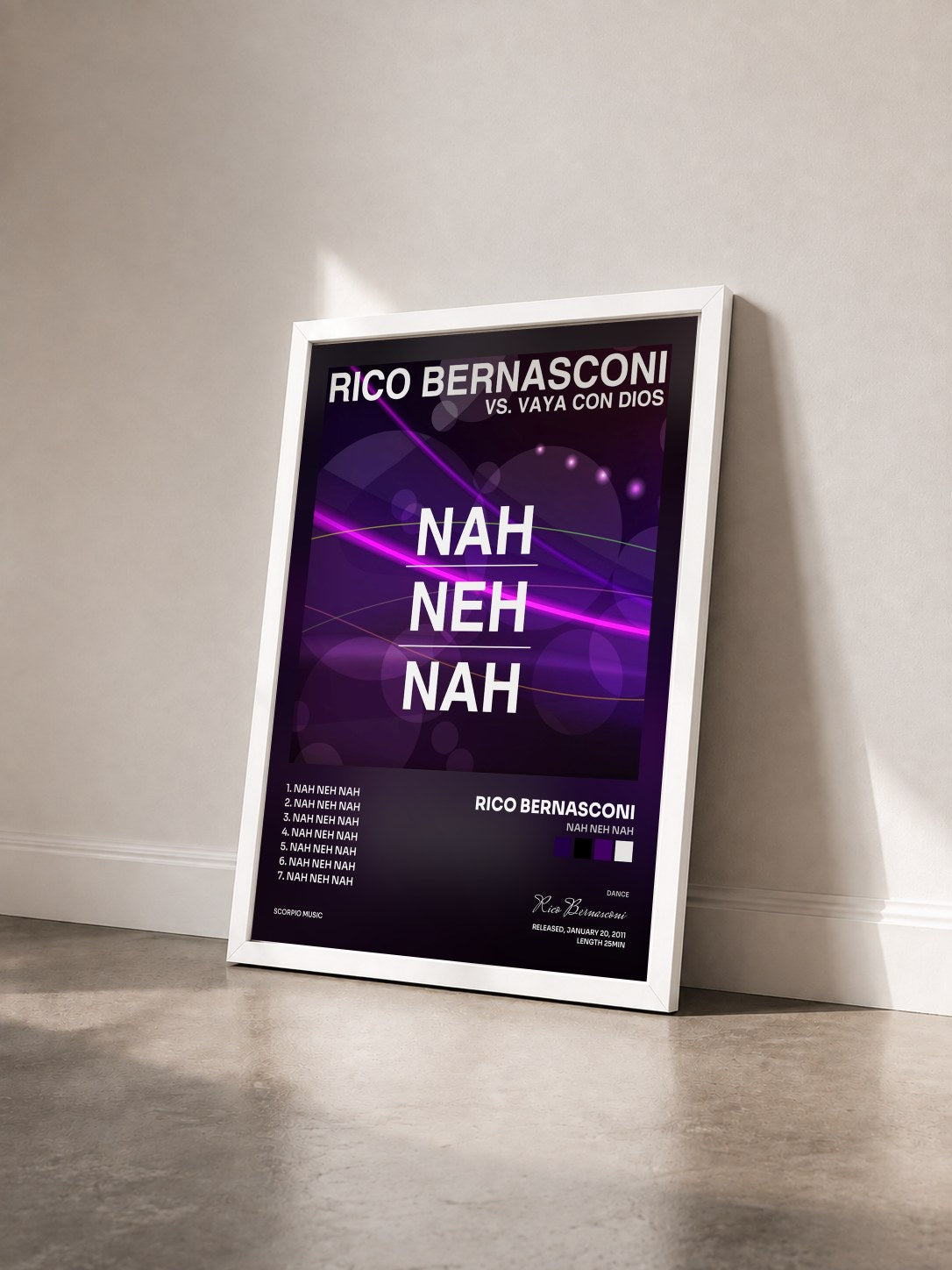 #blanc Tableau de l'album Nah Neh Nah de Rico Bernasconi vu de trois quarts, cadre blanc