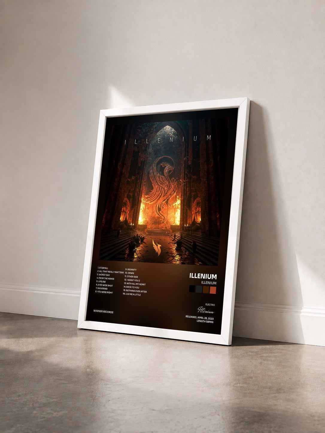 #blanc Tableau de l'album ILLENIUM de Illenium vu de trois quarts, cadre blanc