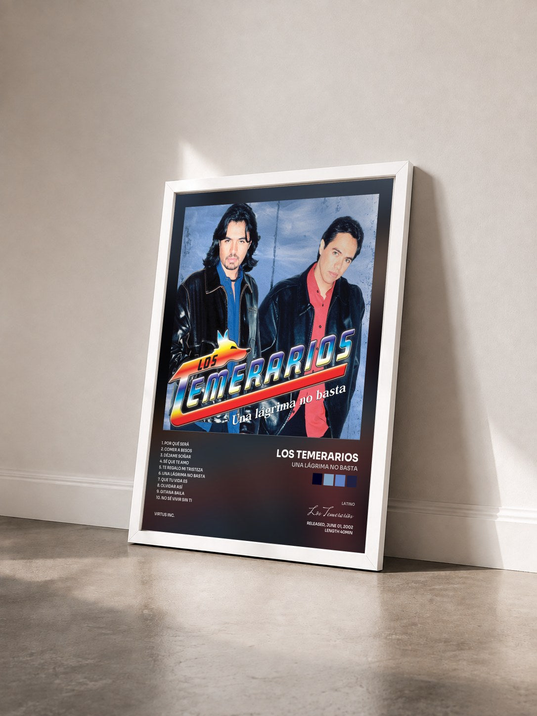 #blanc Tableau de l'album Una Lágrima No Basta de Los Temerarios vu de trois quarts, cadre blanc