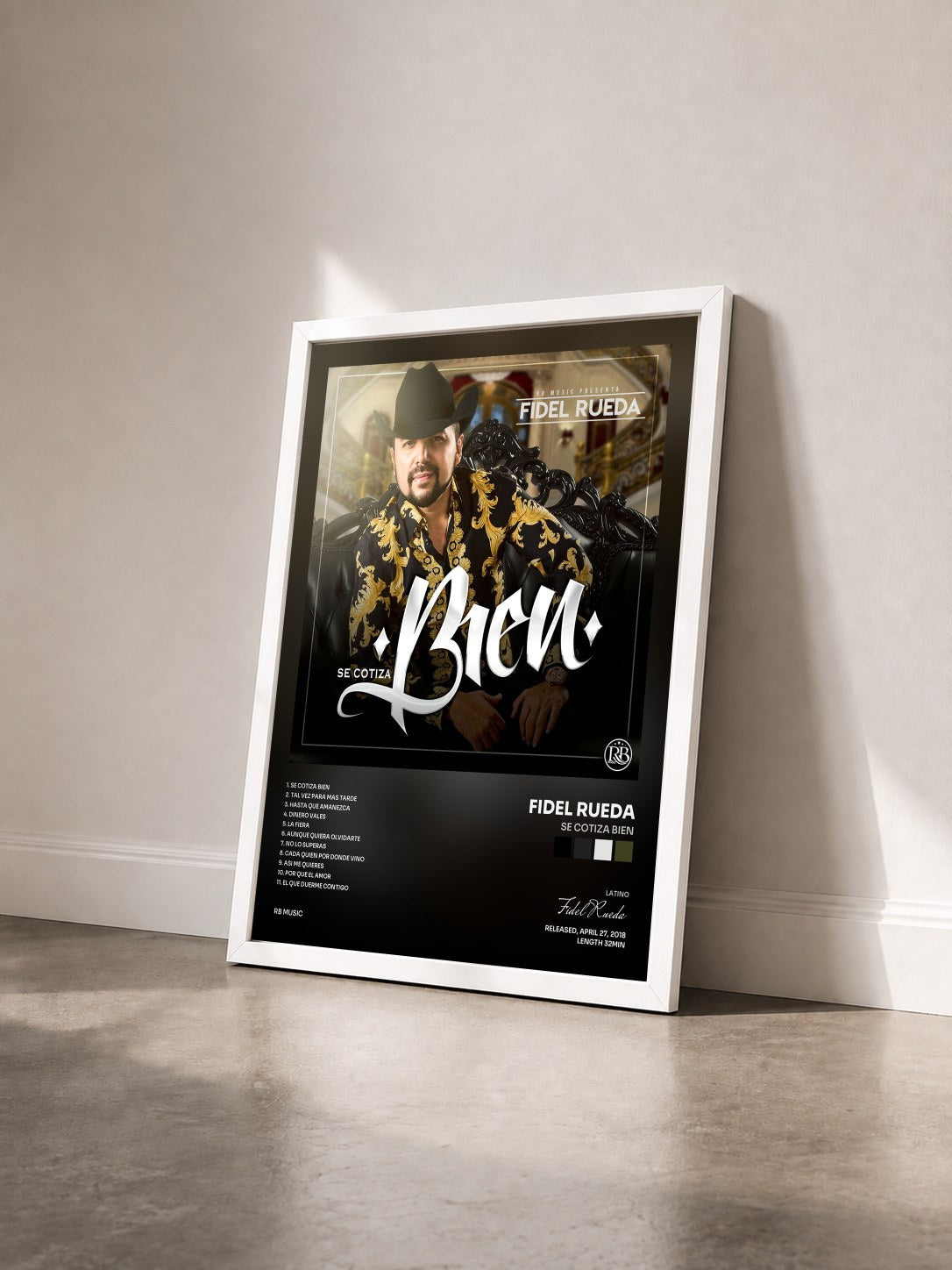 #blanc Tableau de l'album Se Cotiza Bien de Fidel Rueda vu de trois quarts, cadre blanc