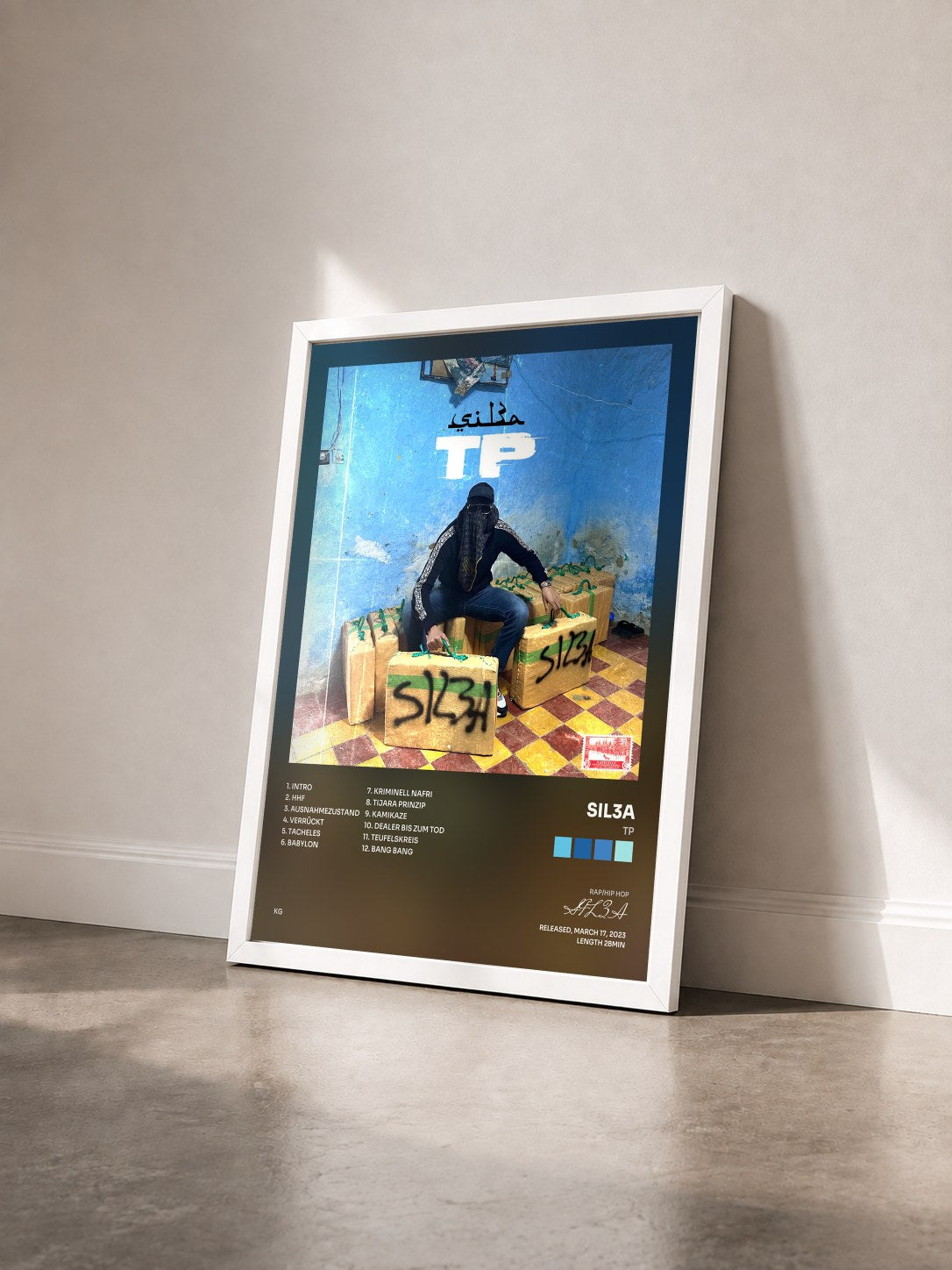 #blanc Tableau de l'album TP de SIL3A vu de trois quarts, cadre blanc
