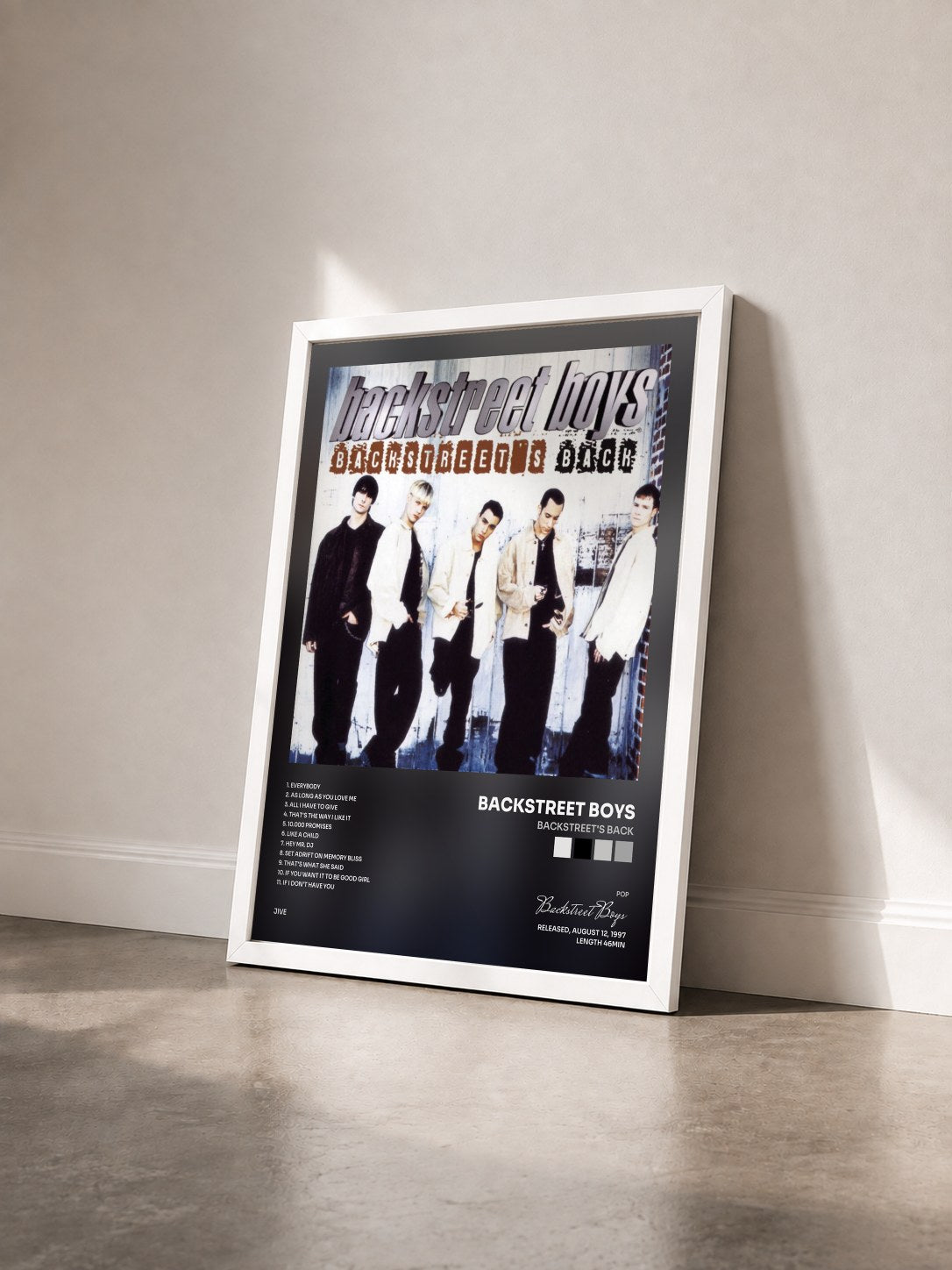 #blanc Tableau de l'album Backstreet's Back de Backstreet Boys vu de trois quarts, cadre blanc
