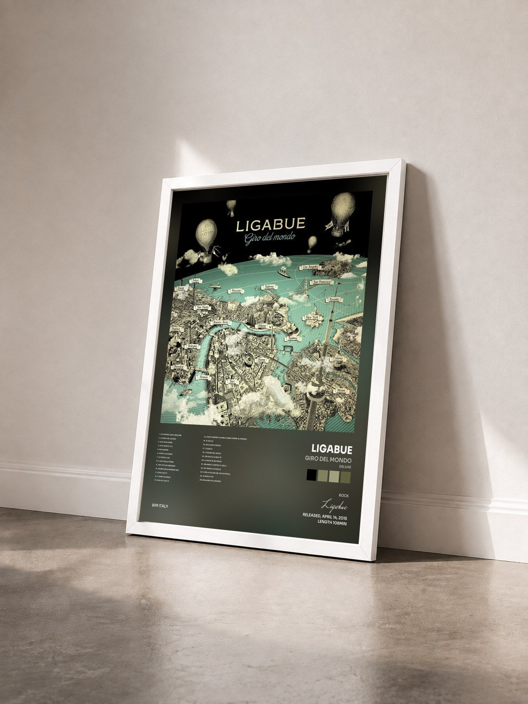 #blanc Tableau de l'album Giro del mondo (Deluxe) de Ligabue vu de trois quarts, cadre blanc