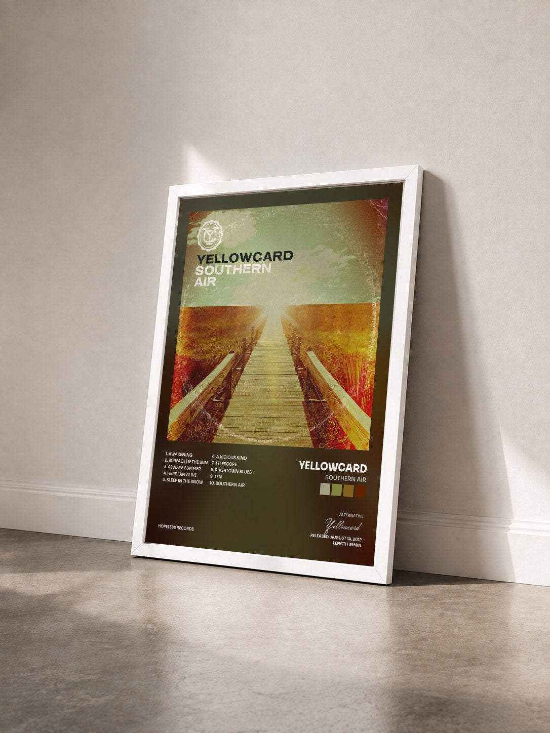 #blanc Tableau de l'album Southern Air de Yellowcard vu de trois quarts, cadre blanc