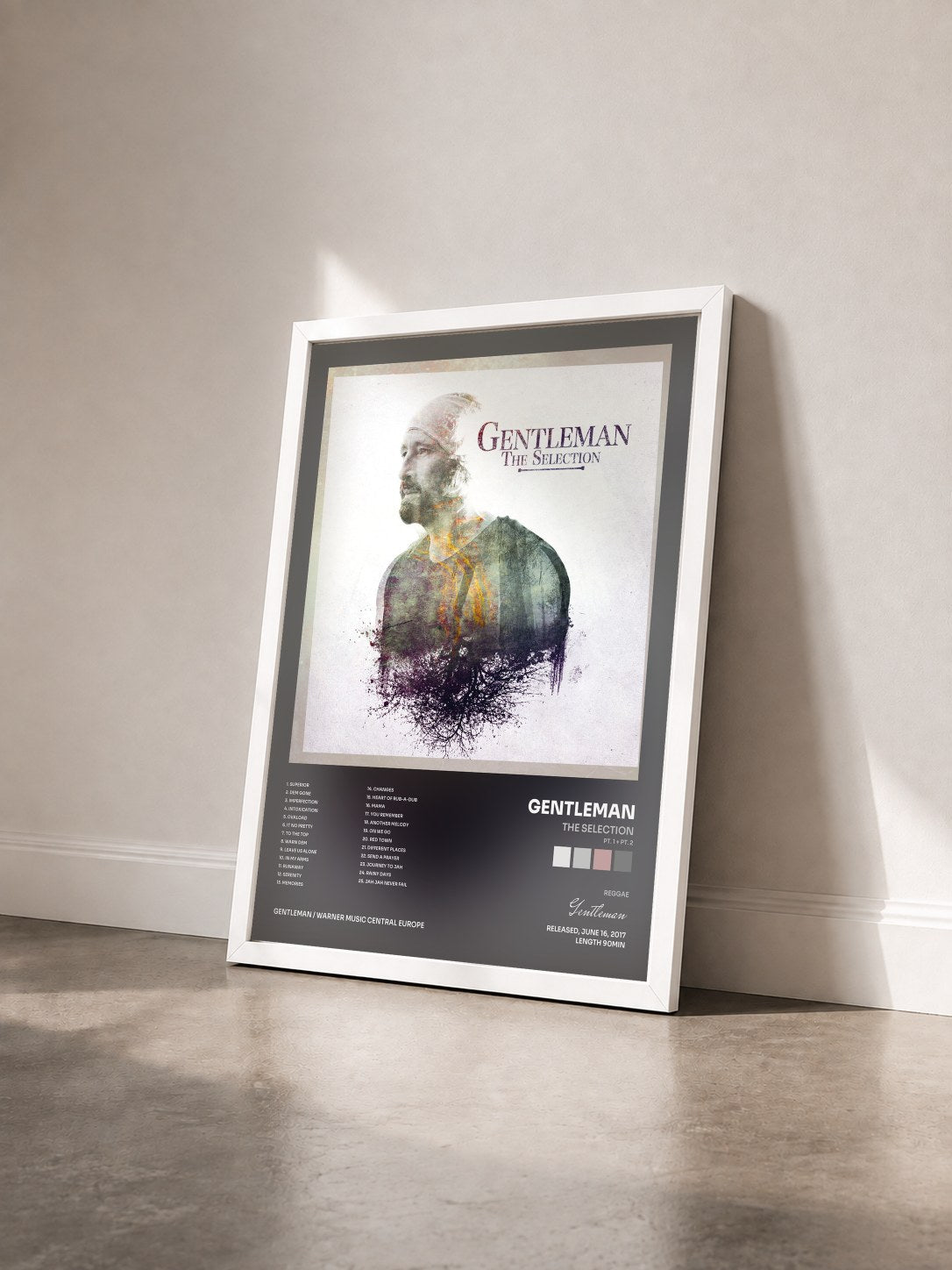 #blanc Tableau de l'album The Selection (Pt. 1 + Pt. 2) de Gentleman vu de trois quarts, cadre blanc