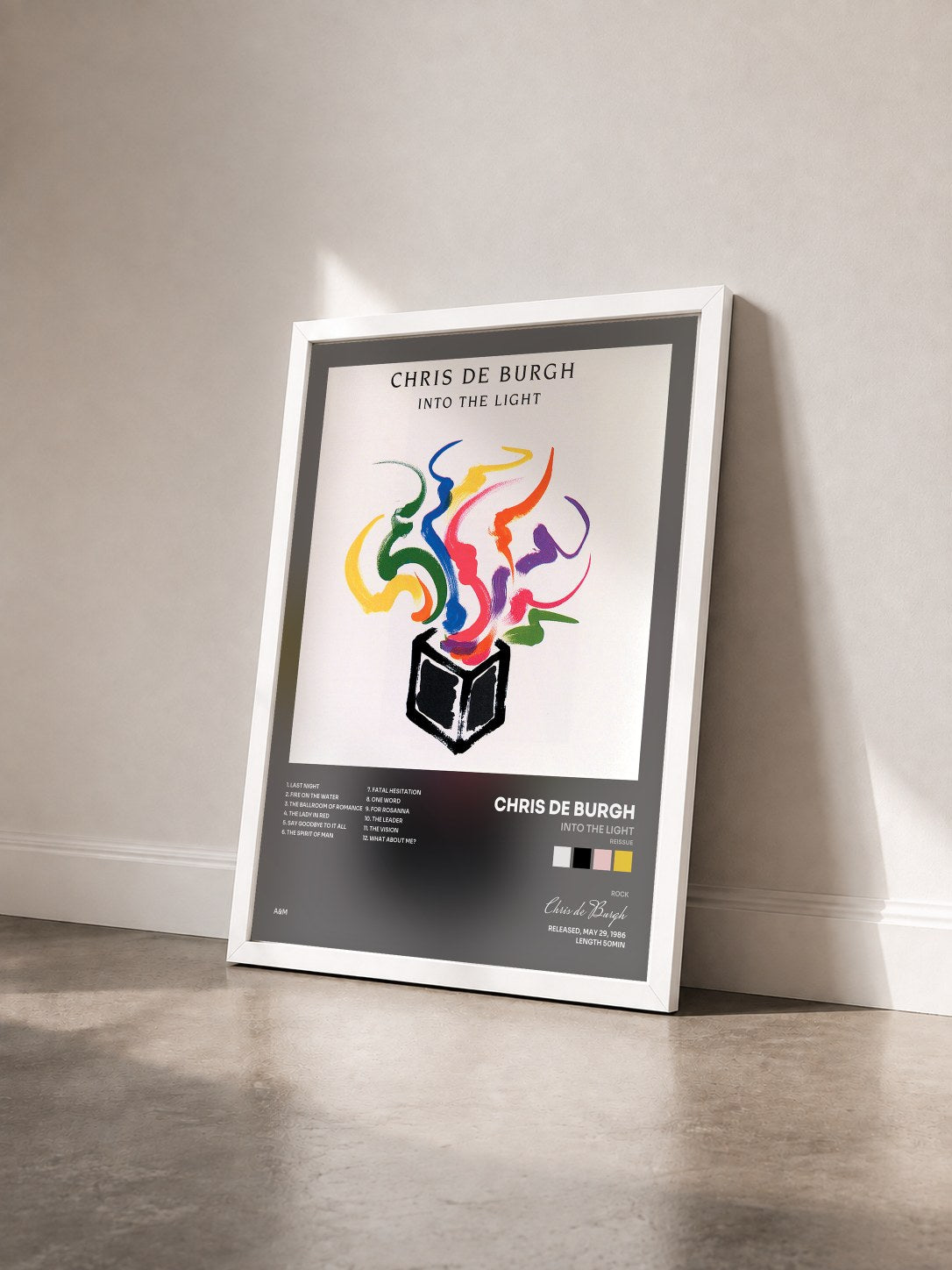 #blanc Tableau de l'album Into The Light (Reissue) de Chris de Burgh vu de trois quarts, cadre blanc