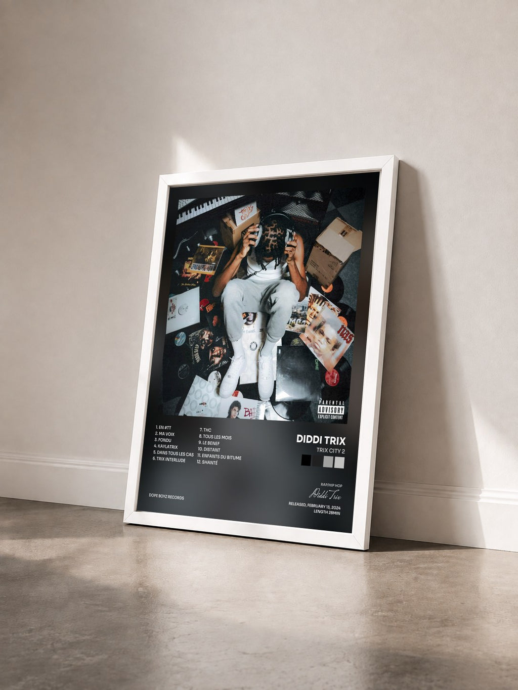 #blanc Tableau de l'album Trix City 2 de Diddi Trix vu de trois quarts, cadre blanc