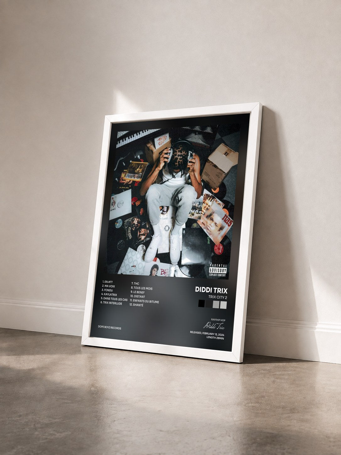 #blanc Tableau de l'album Trix City 2 de Diddi Trix vu de trois quarts, cadre blanc