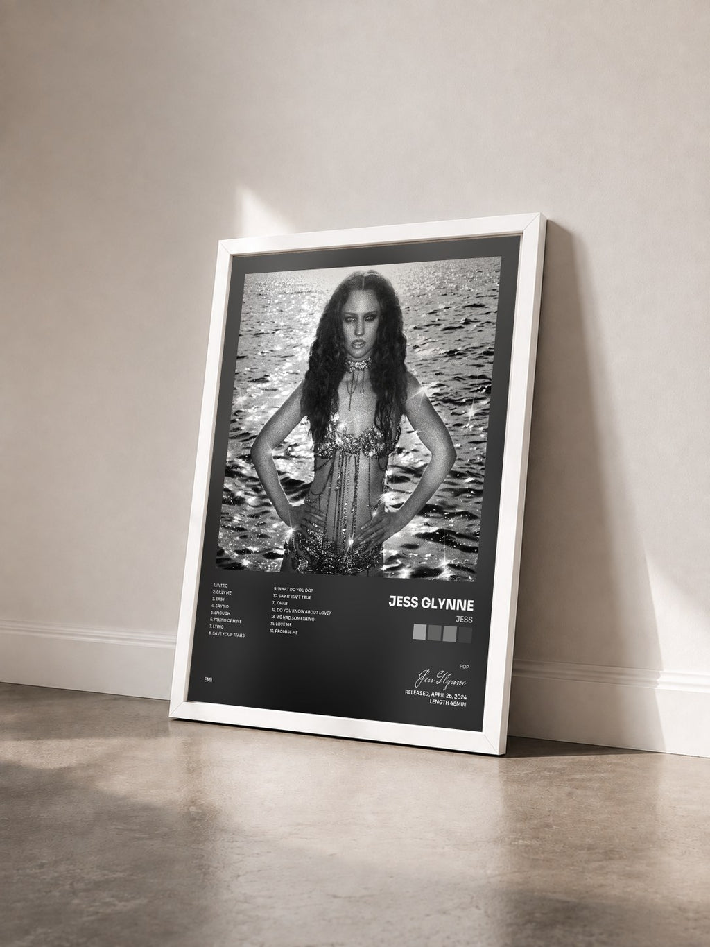 #blanc Tableau de l'album JESS de Jess Glynne vu de trois quarts, cadre blanc