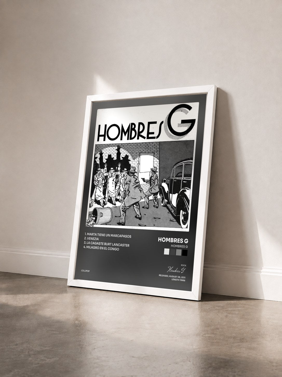 #blanc Tableau de l'album Hombres G de Hombres G vu de trois quarts, cadre blanc