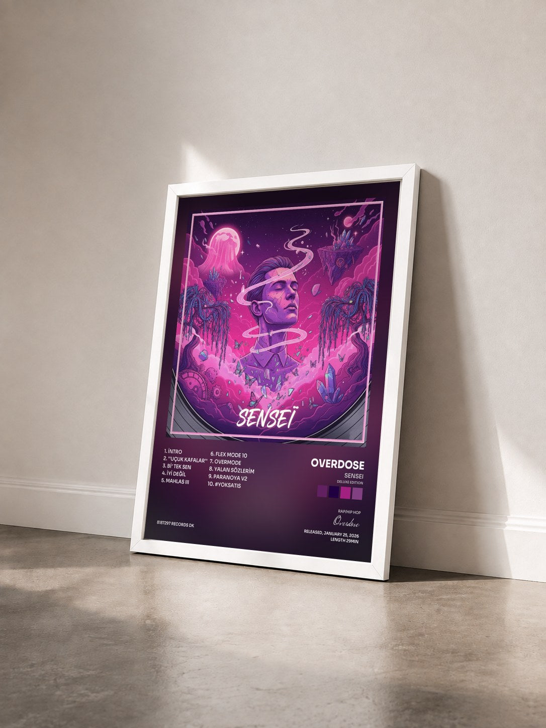 #blanc Tableau de l'album Sensei (Deluxe Edition) de Overdose vu de trois quarts, cadre blanc