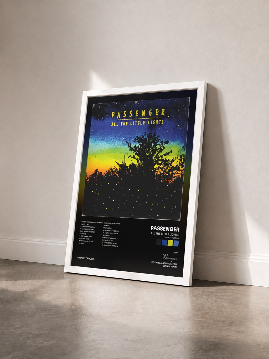 #blanc Tableau de l'album All the Little Lights (Deluxe Version) de Passenger vu de trois quarts, cadre blanc