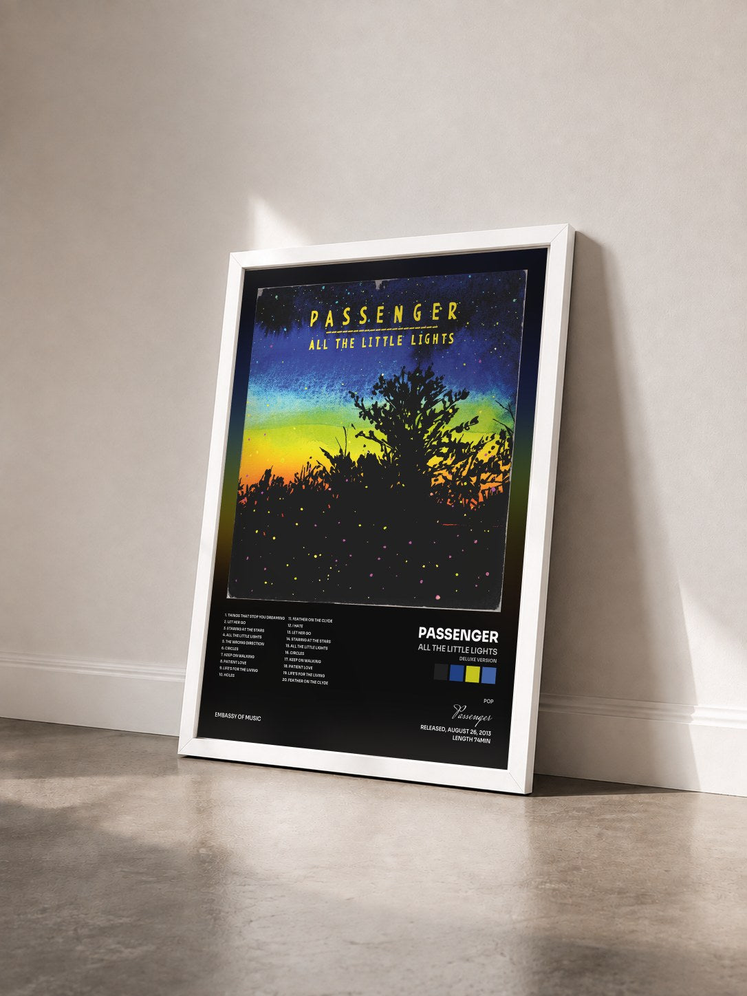 #blanc Tableau de l'album All the Little Lights (Deluxe Version) de Passenger vu de trois quarts, cadre blanc