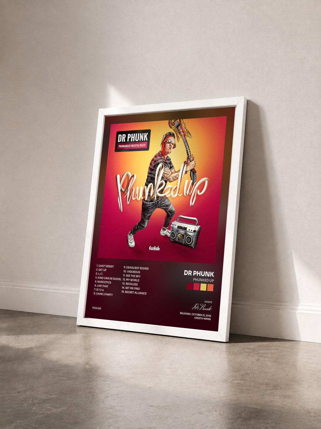 #blanc Tableau de l'album Phunked Up de Dr Phunk vu de trois quarts, cadre blanc