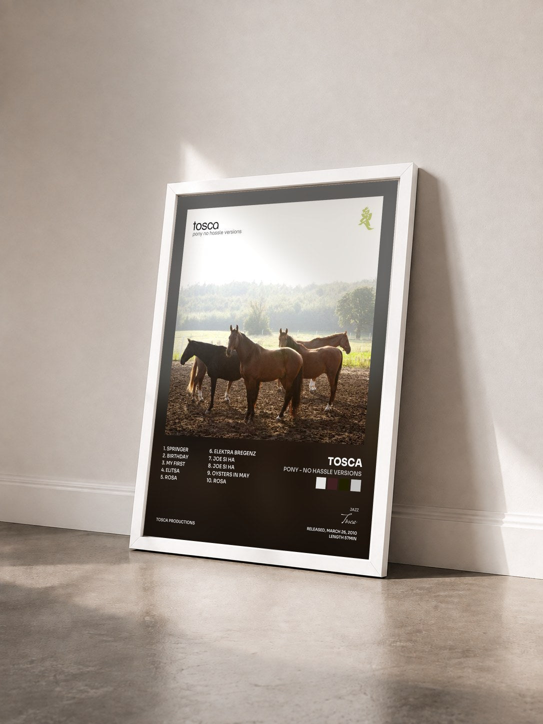 #blanc Tableau de l'album Pony - No Hassle Versions de Tosca vu de trois quarts, cadre blanc