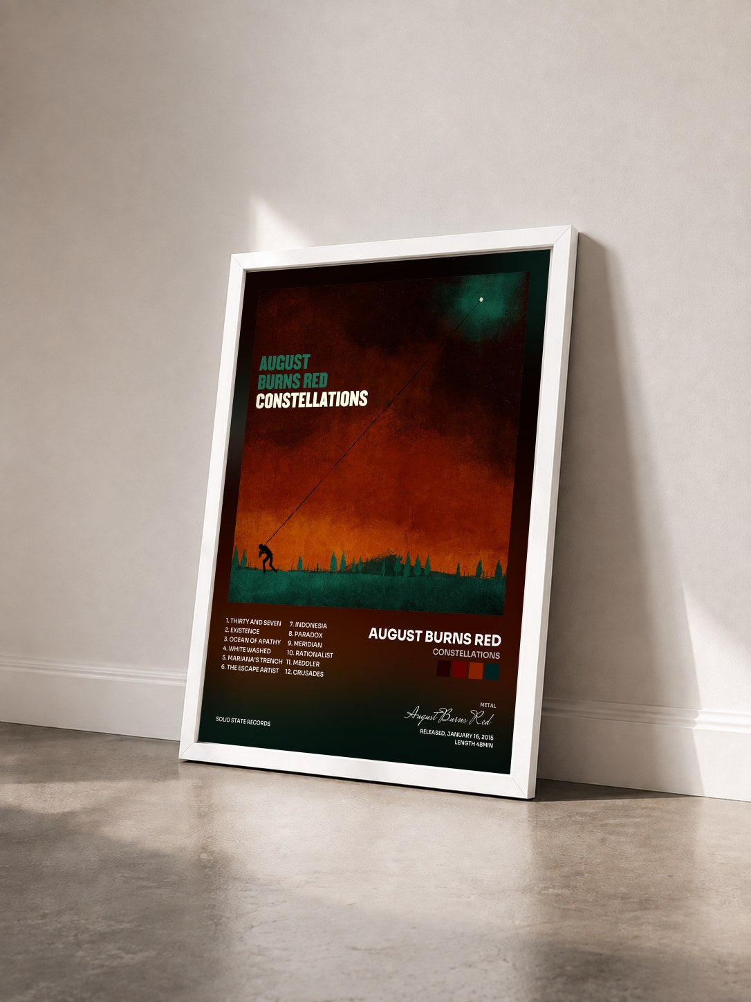 #blanc Tableau de l'album Constellations de August Burns Red vu de trois quarts, cadre blanc