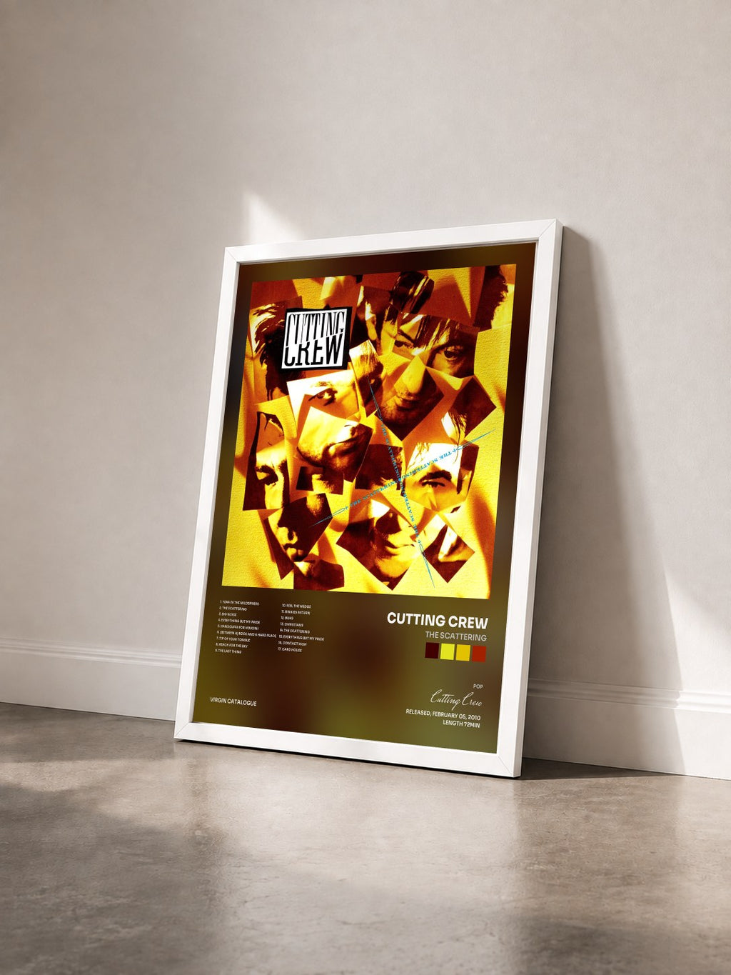 #blanc The Scattering by Cutting Crew as a framed art print seen at an angle, white frame