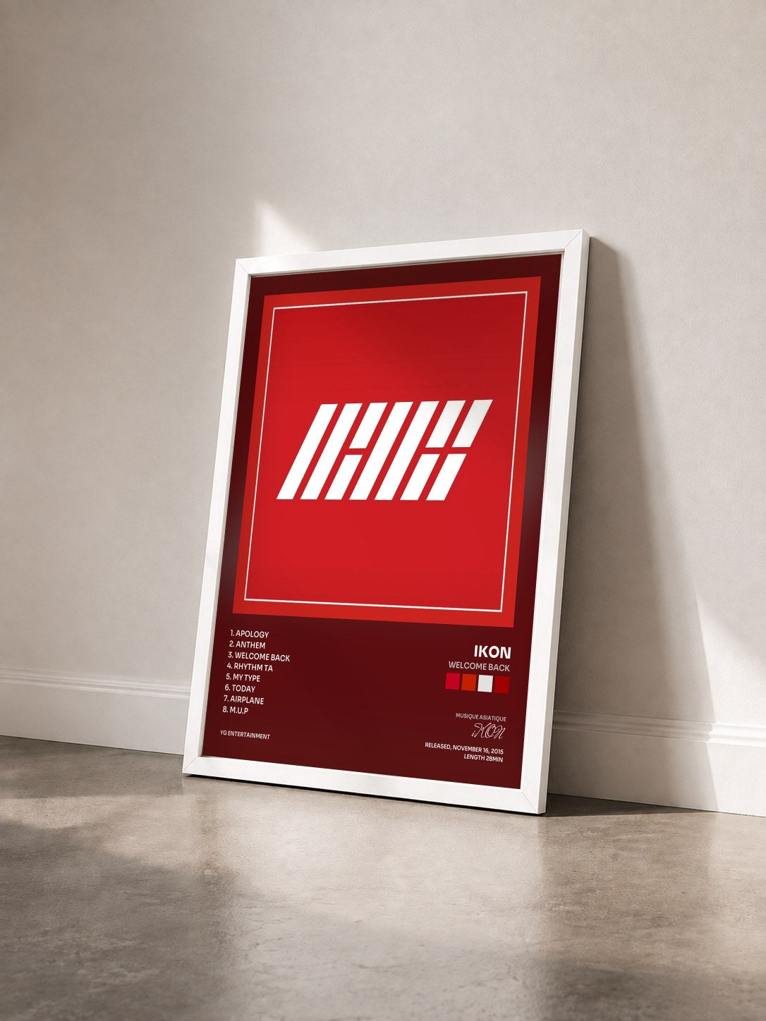 #blanc Tableau de l'album WELCOME BACK de iKON vu de trois quarts, cadre blanc